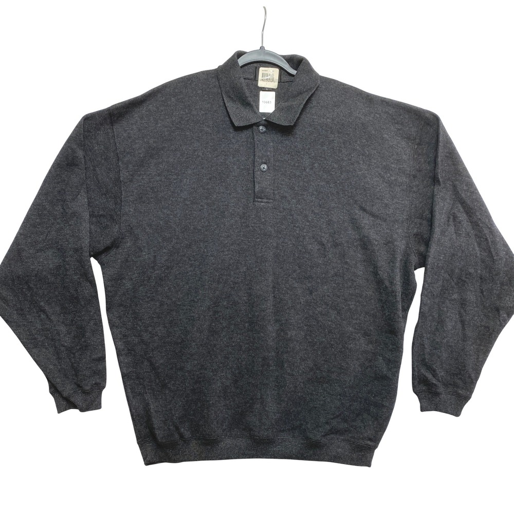 Ashworth Polo Sweater Mens Size L Charcoal Gray Long Sleeve Vintage Golf